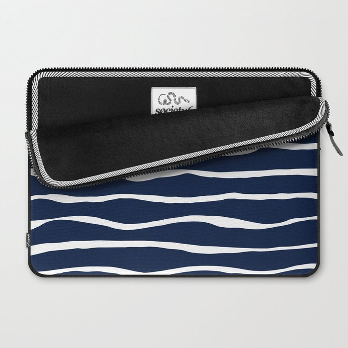 Ocean Ripple Modern Organic Stripe Pattern in White and Nautical Navy Blue Laptop Sleeve Gallery Image 2