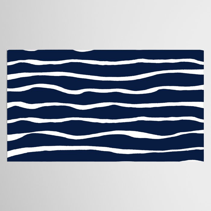 Ocean Ripple Modern Organic Stripe Pattern in White and Nautical Navy Blue Tablecloth Gallery Image 2