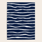 Ocean Ripple Modern Organic Stripe Pattern in White and Nautical Navy Blue Poster Gallery Image 4