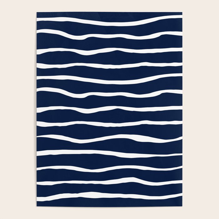 Ocean Ripple Modern Organic Stripe Pattern in White and Nautical Navy Blue Poster Gallery Image 4