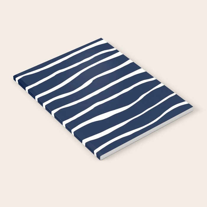Ocean Ripple Modern Organic Stripe Pattern in White and Nautical Navy Blue Notebook Gallery Image 1