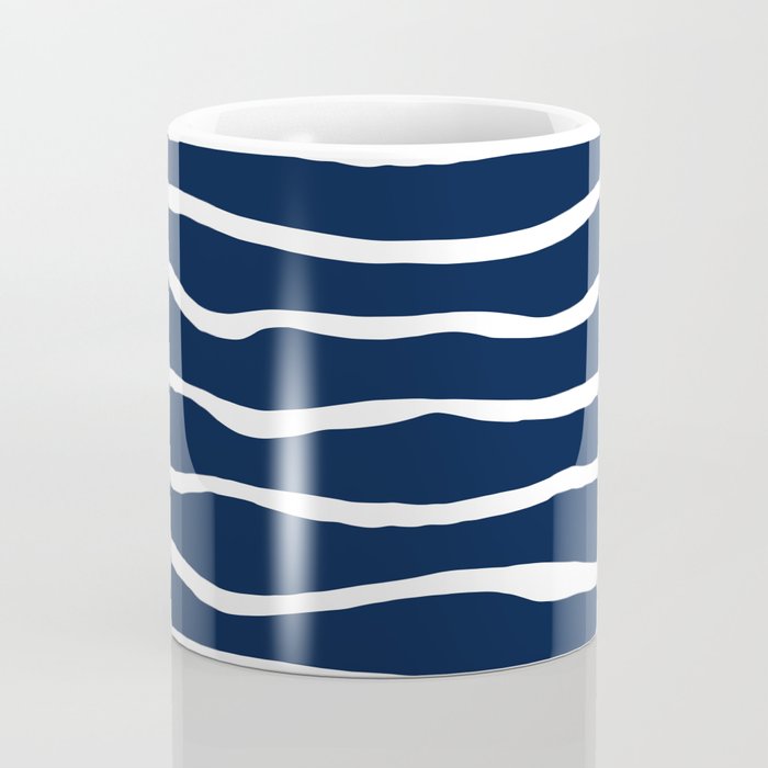 Ocean Ripple Modern Organic Stripe Pattern in White and Nautical Navy Blue Coffee Mug Gallery Image 4