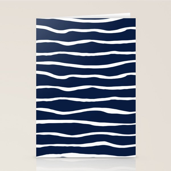 Ocean Ripple Modern Organic Stripe Pattern in White and Nautical Navy Blue Stationery Card Gallery Image 1