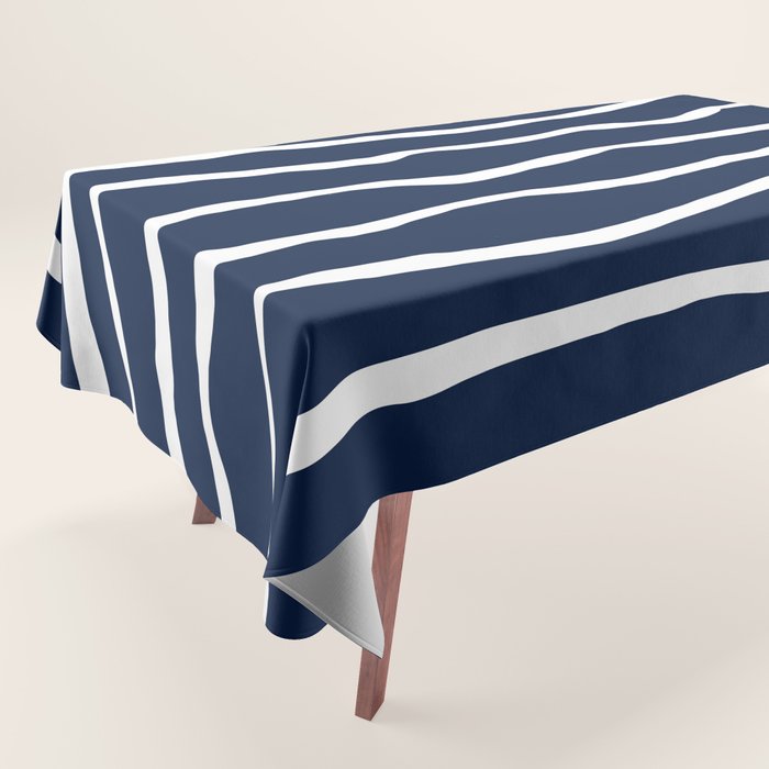 Ocean Ripple Modern Organic Stripe Pattern in White and Nautical Navy Blue Tablecloth Gallery Image 1