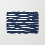 Ocean Ripple Modern Organic Stripe Pattern in White and Nautical Navy Blue Bath Mat Gallery Image 1