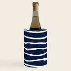 Ocean Ripple Modern Organic Stripe Pattern in White and Nautical Navy Blue Wine Chiller Gallery Image 1