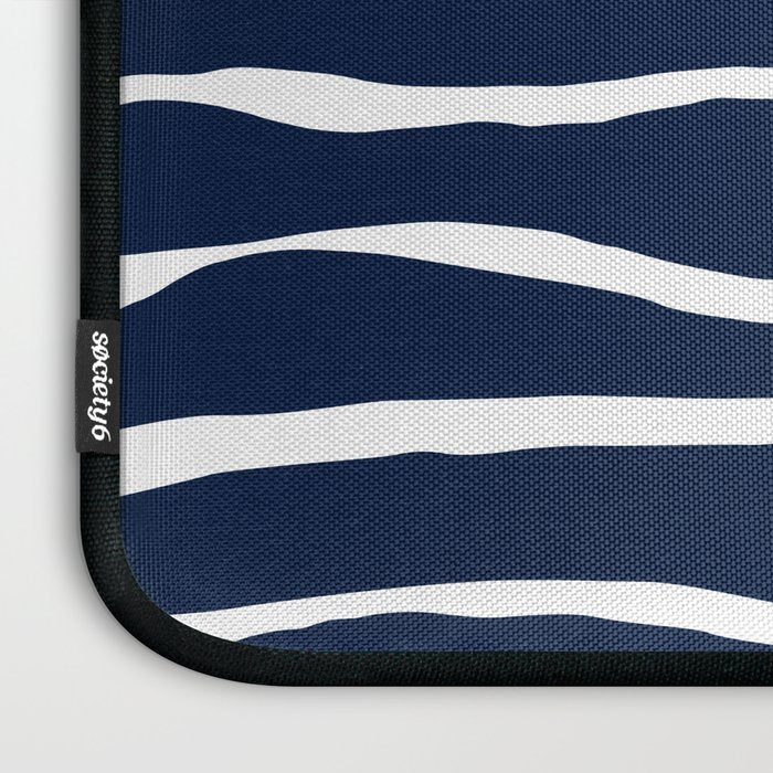 Ocean Ripple Modern Organic Stripe Pattern in White and Nautical Navy Blue Laptop Sleeve Gallery Image 3