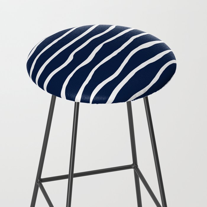 Ocean Ripple Modern Organic Stripe Pattern in White and Nautical Navy Blue Stool Gallery Image 2