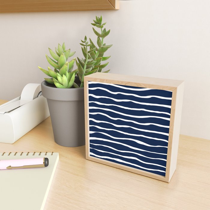 Ocean Ripple Modern Organic Stripe Pattern in White and Nautical Navy Blue Mini Art Print Gallery Image 2