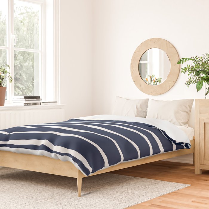 Ocean Ripple Modern Organic Stripe Pattern in White and Nautical Navy Blue Duvet Cover Gallery Image 2