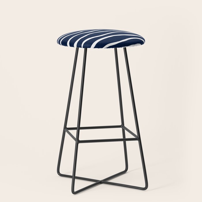 Ocean Ripple Modern Organic Stripe Pattern in White and Nautical Navy Blue Stool Gallery Image 1