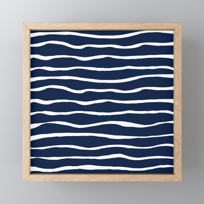 Ocean Ripple Modern Organic Stripe Pattern in White and Nautical Navy Blue Mini Art Print Gallery Image 1