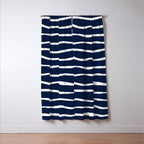 Ocean Ripple Modern Organic Stripe Pattern in White and Nautical Navy Blue Window Curtain Gallery Image 3