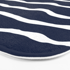 Ocean Ripple Modern Organic Stripe Pattern in White and Nautical Navy Blue Bath Mat Gallery Image 3