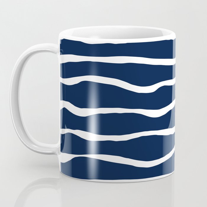 Ocean Ripple Modern Organic Stripe Pattern in White and Nautical Navy Blue Coffee Mug Gallery Image 3