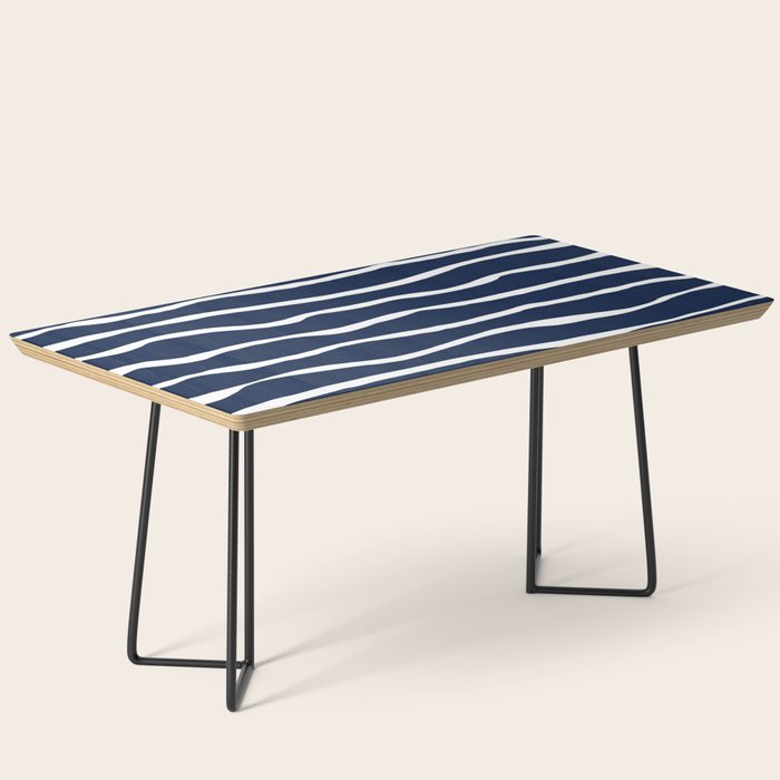 Ocean Ripple Modern Organic Stripe Pattern in White and Nautical Navy Blue Coffee Table Gallery Image 1