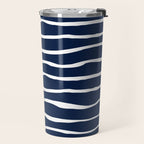 Ocean Ripple Modern Organic Stripe Pattern in White and Nautical Navy Blue Travel Mug Gallery Image 2