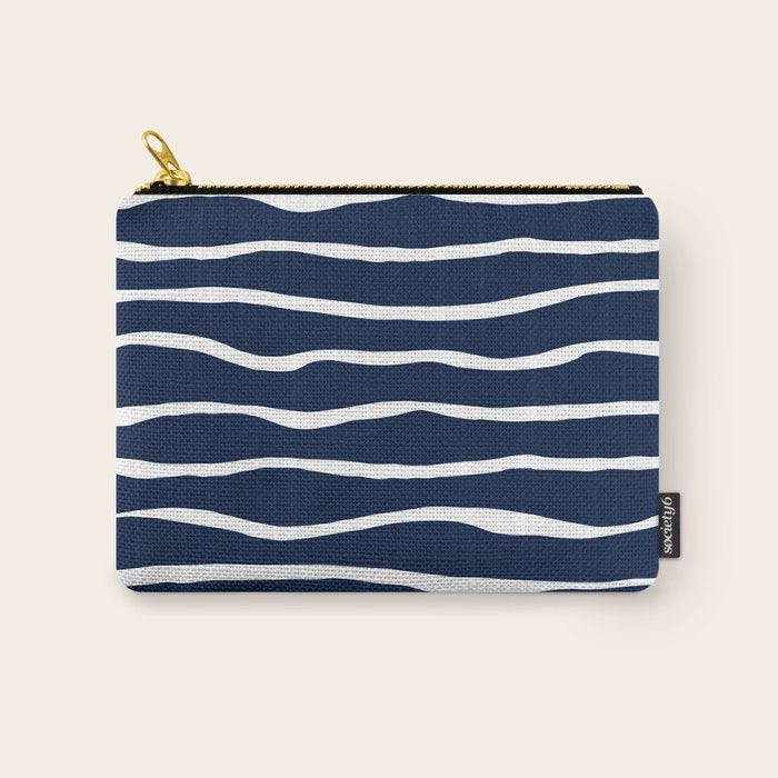 Ocean Ripple Modern Organic Stripe Pattern in White and Nautical Navy Blue Carry All Pouch Gallery Image 1