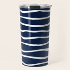 Ocean Ripple Modern Organic Stripe Pattern in White and Nautical Navy Blue Travel Mug Gallery Image 1