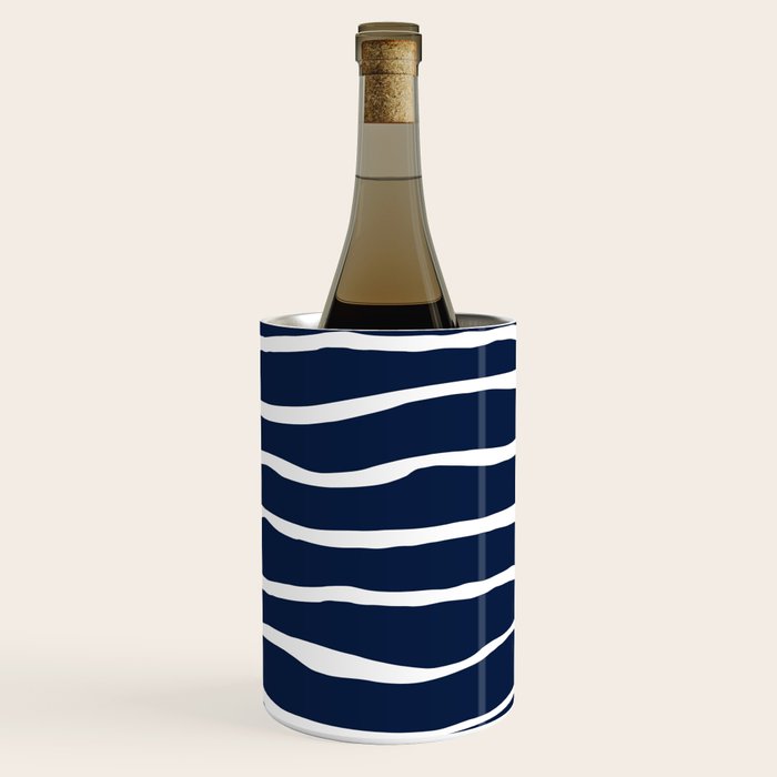 Ocean Ripple Modern Organic Stripe Pattern in White and Nautical Navy Blue Wine Chiller Gallery Image 3
