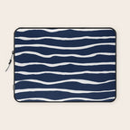 Ocean Ripple Modern Organic Stripe Pattern in White and Nautical Navy Blue Laptop Sleeve Gallery Image 1