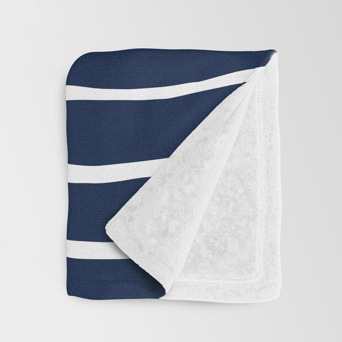 Ocean Ripple Modern Organic Stripe Pattern in White and Nautical Navy Blue Throw Blanket Gallery Image 3