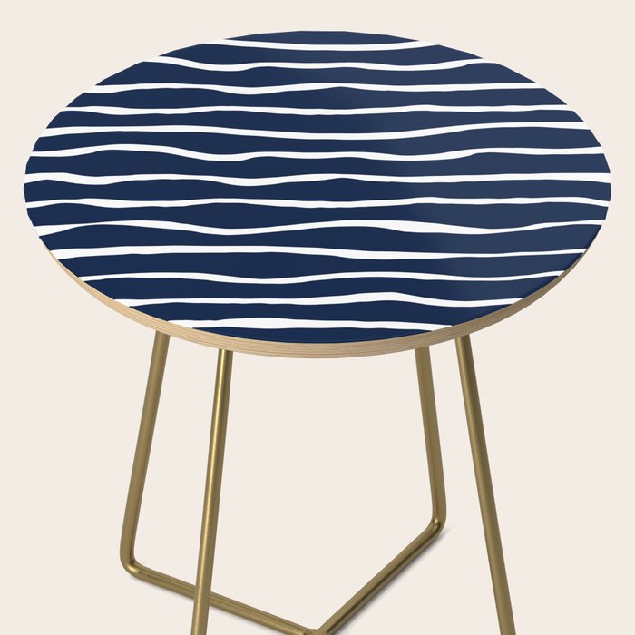 Ocean Ripple Modern Organic Stripe Pattern in White and Nautical Navy Blue Side Table Gallery Image 2