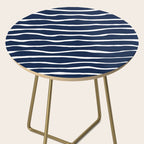 Ocean Ripple Modern Organic Stripe Pattern in White and Nautical Navy Blue Side Table Gallery Image 2