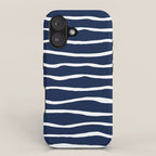 Ocean Ripple Modern Organic Stripe Pattern in White and Nautical Navy Blue iPhone Case Gallery Image 1