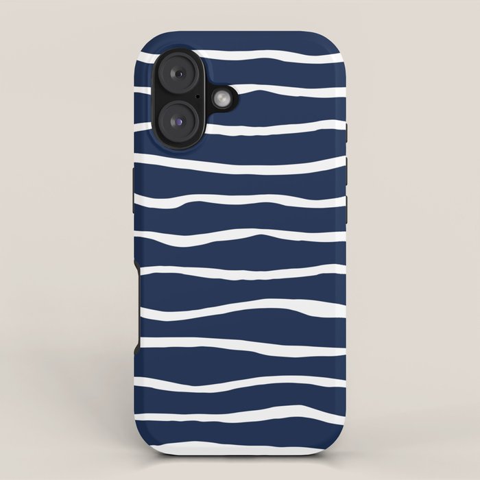 Ocean Ripple Modern Organic Stripe Pattern in White and Nautical Navy Blue iPhone Case Gallery Image 1