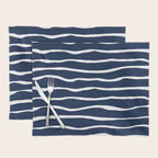 Ocean Ripple Modern Organic Stripe Pattern in White and Nautical Navy Blue Placemat Gallery Image 1