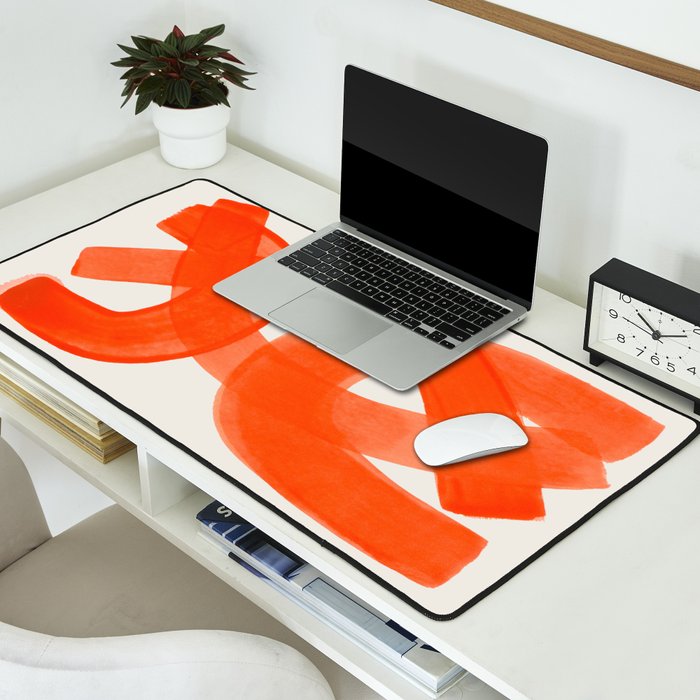 Mid Century Modern Abstract Painting Orange Watercolor Brush Strokes Desk Mat Gallery Image 2