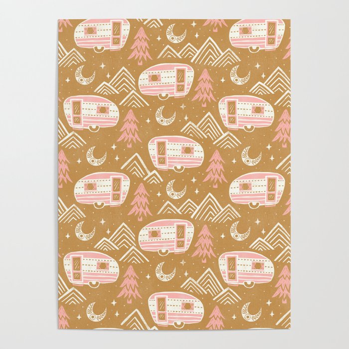Little Camper - pink and gold Poster Gallery Image 1
