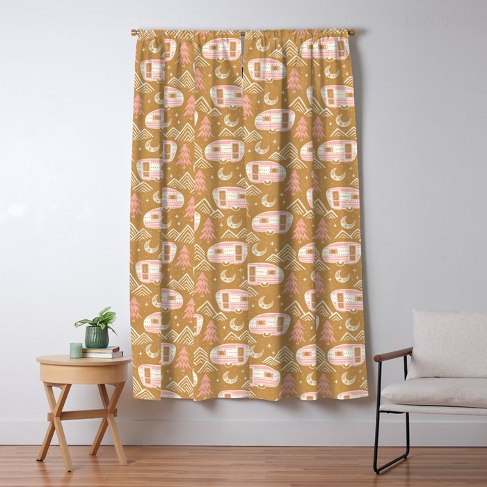 Little Camper - pink and gold Window Curtain Gallery Image 1