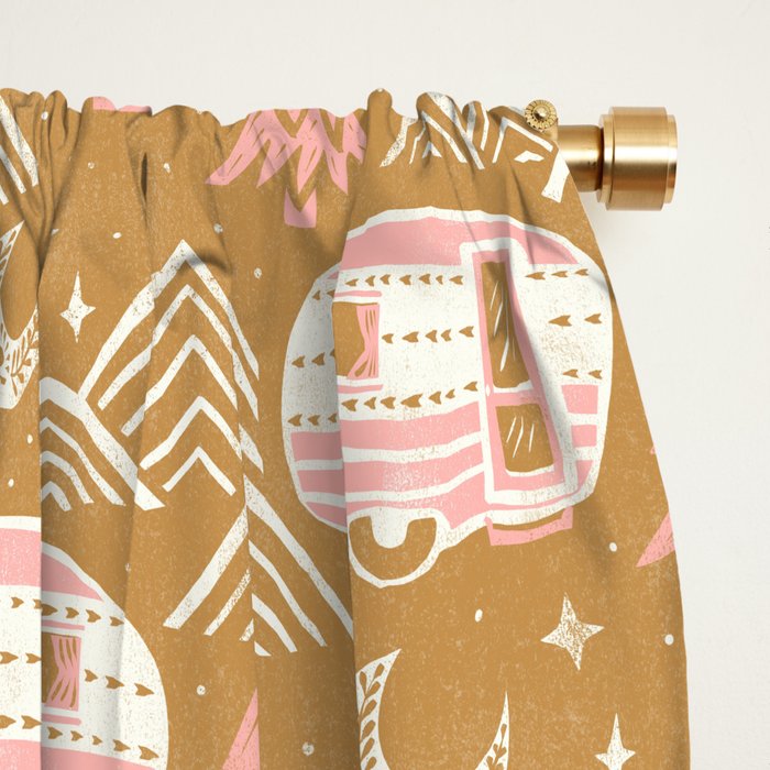 Little Camper - pink and gold Window Curtain Gallery Image 2