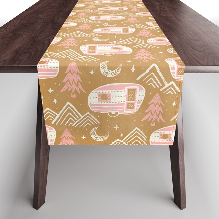 Little Camper - pink and gold Table Runner Gallery Image 1