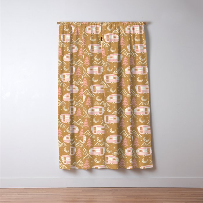 Little Camper - pink and gold Window Curtain Gallery Image 3