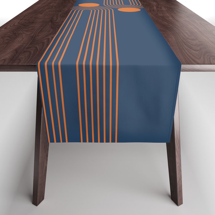 Mid Century Modern Geometric 186 in Navy Blue Orange Table Runner Gallery Image 1