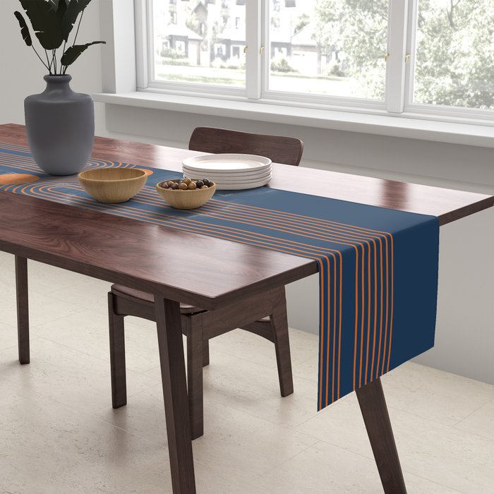 Mid Century Modern Geometric 186 in Navy Blue Orange Table Runner Gallery Image 2