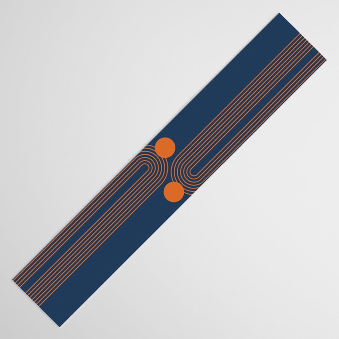 Mid Century Modern Geometric 186 in Navy Blue Orange Table Runner Gallery Image 3