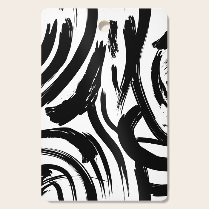 Abstract black and white paint brush stroke pattern Cutting Board Gallery Image 1