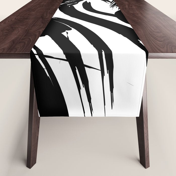 Abstract black and white paint brush stroke pattern Table Runner Gallery Image 1