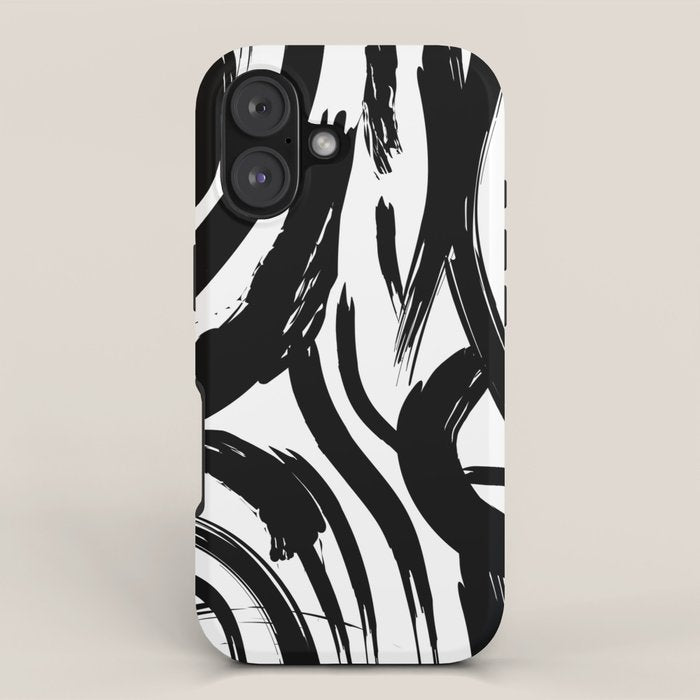 Abstract black and white paint brush stroke pattern iPhone Case Gallery Image 1