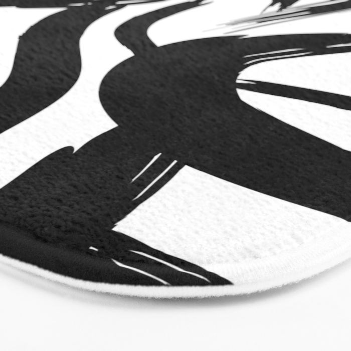 Abstract black and white paint brush stroke pattern Bath Mat Gallery Image 3