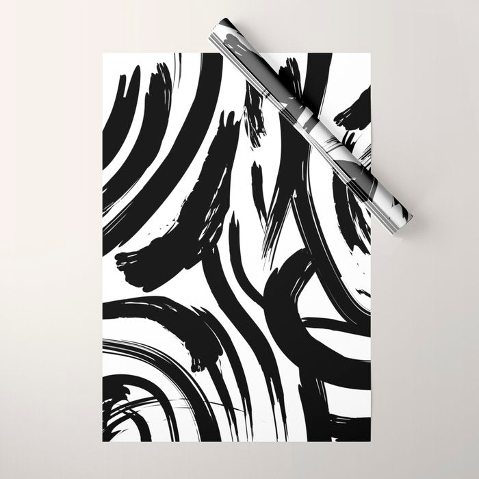 Abstract black and white paint brush stroke pattern Wrapping Paper Gallery Image 1