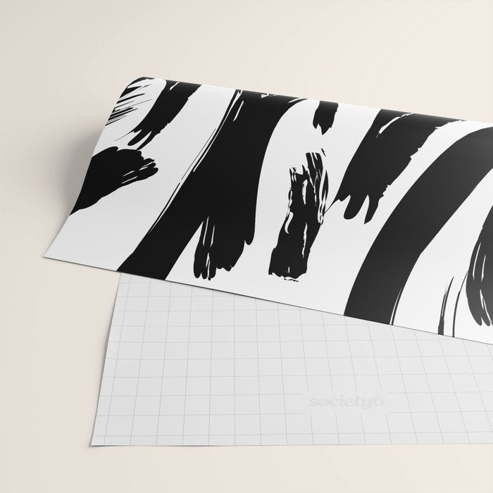 Abstract black and white paint brush stroke pattern Wrapping Paper Gallery Image 2
