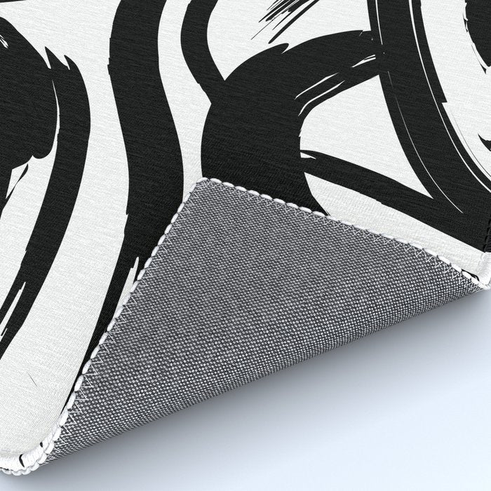 Abstract black and white paint brush stroke pattern Rug Gallery Image 4