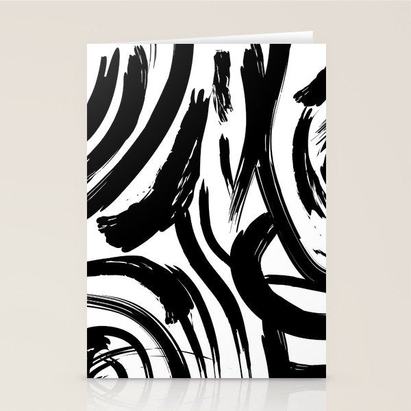 Abstract black and white paint brush stroke pattern Stationery Card Gallery Image 1