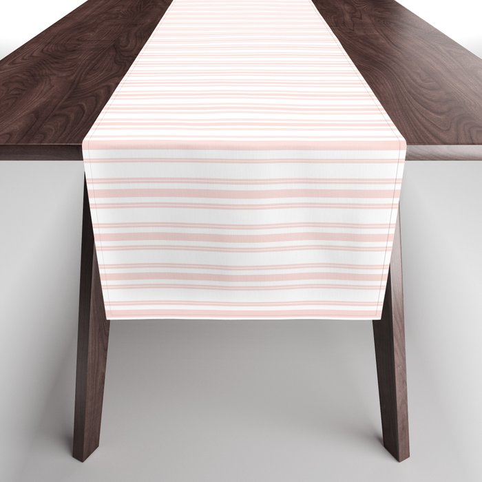 Classic Small Pink Rosebud Pastel Pink French Mattress Ticking Double Stripes Table Runner Gallery Image 1