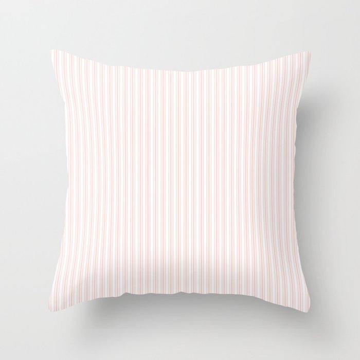 Classic Small Pink Rosebud Pastel Pink French Mattress Ticking Double Stripes Throw Pillow Gallery Image 1